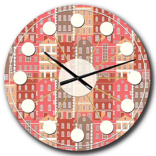 Designart 'Handdrawn Colorful Houses Mid-Century Modern Wall Clock